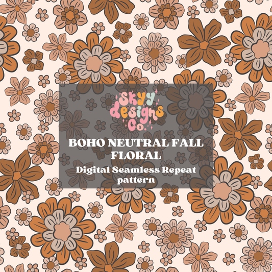 Boho neutral Fall floral seamless surface pattern
