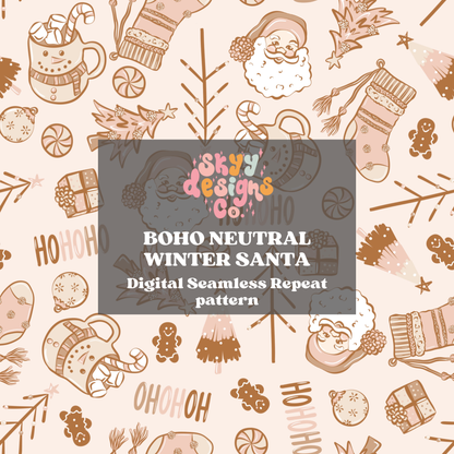 Boho neutral Christmas seamless pattern