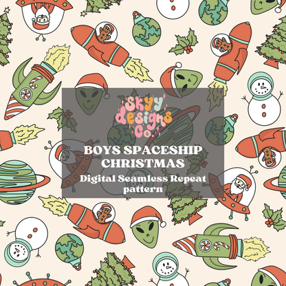 Boys Christmas Spaceships Seamless