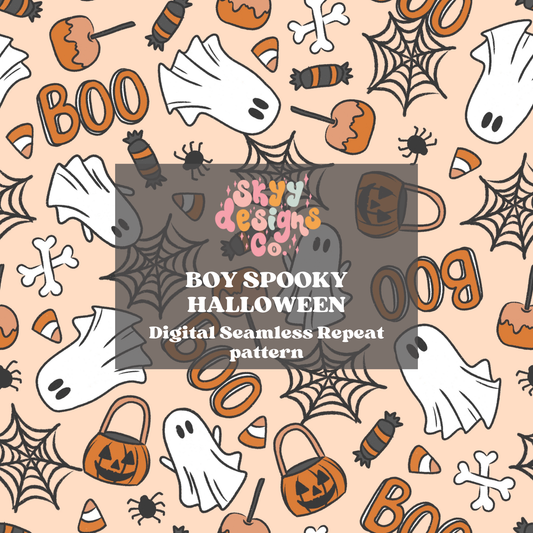 Boy Spooky Halloween Seamless Pattern