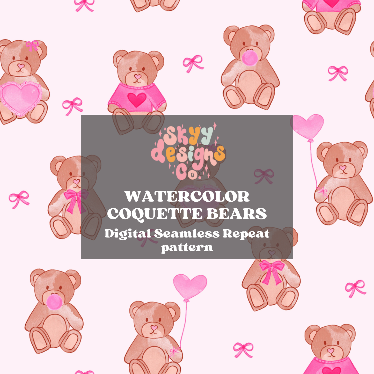 Watercolor valentine bears Pattern