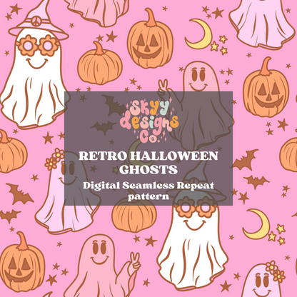 Retro Halloween Pattern Pink Background