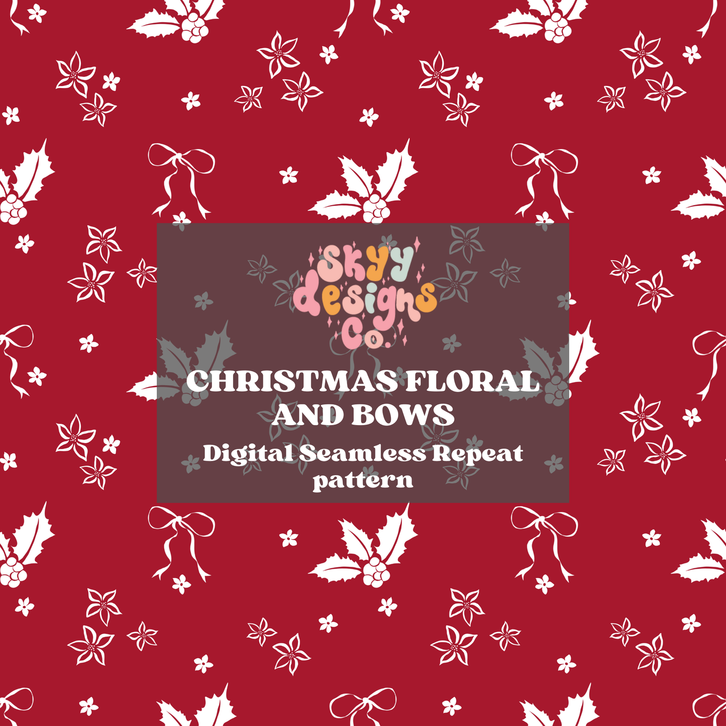 Christmas Floral and Bows Seamless Pattern