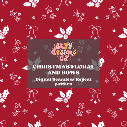 Christmas Floral and Bows Seamless Pattern