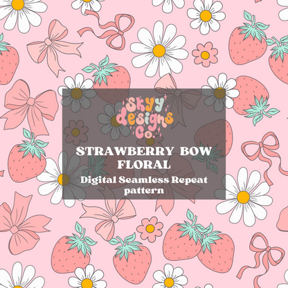 Strawberry Coquette bow floral Pattern