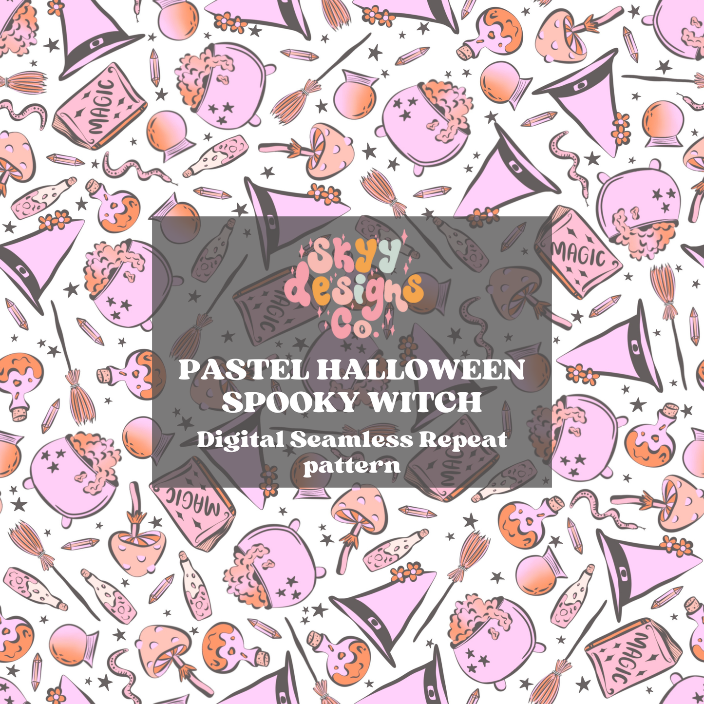 Boho spooky witch Halloween seamless surface pattern