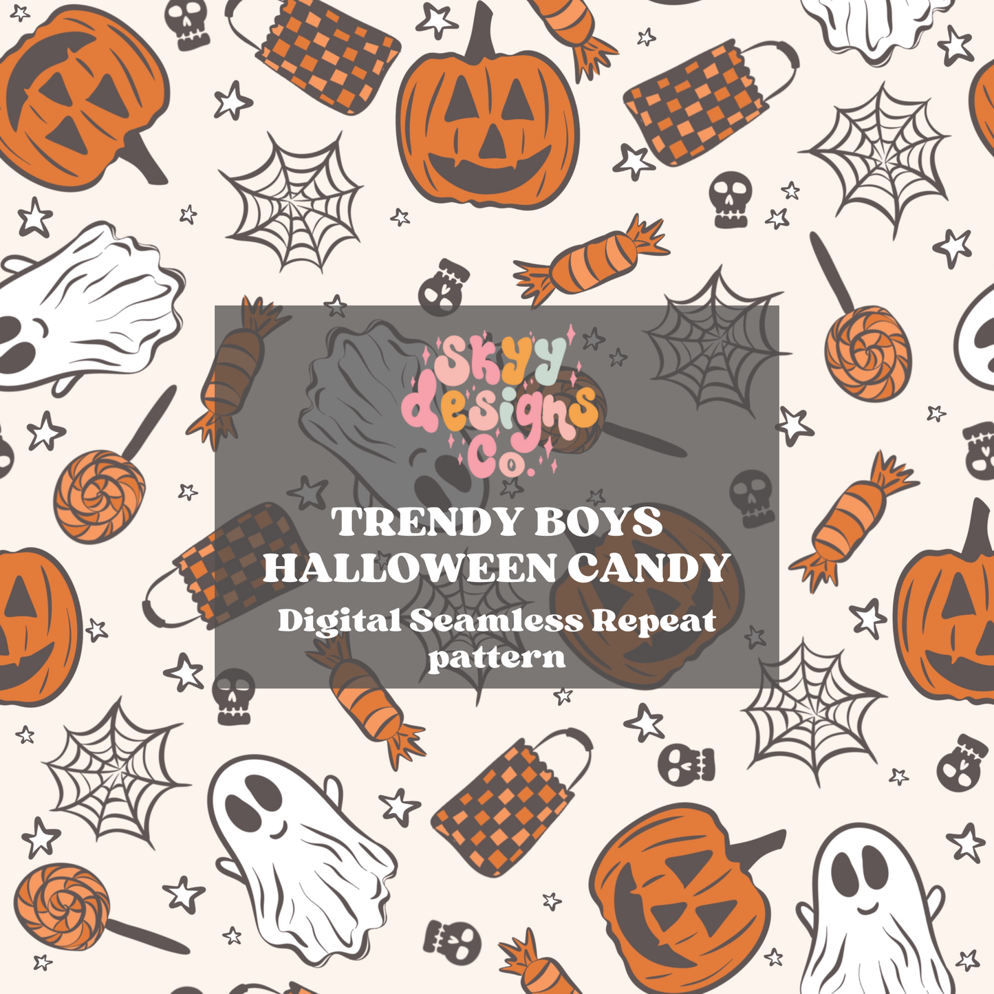 Boys spooky Halloween seamless surface pattern