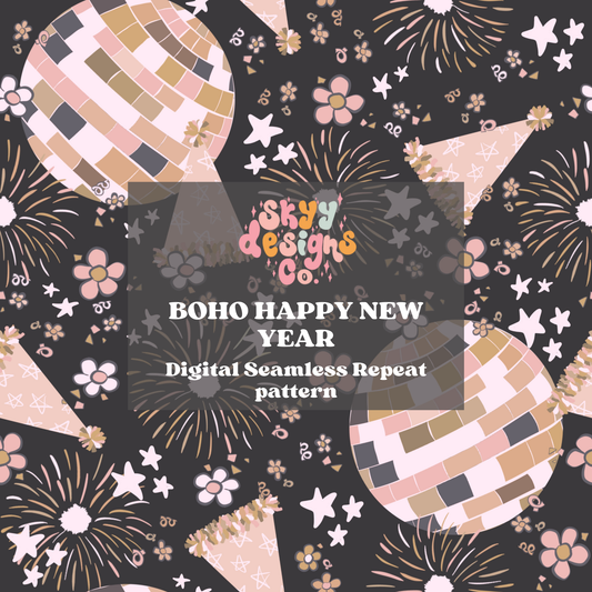 Boho Happy New year seamless repeat pattern