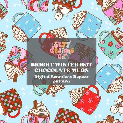 Bright Winter Hot Chocolate mugs Seamless pattern