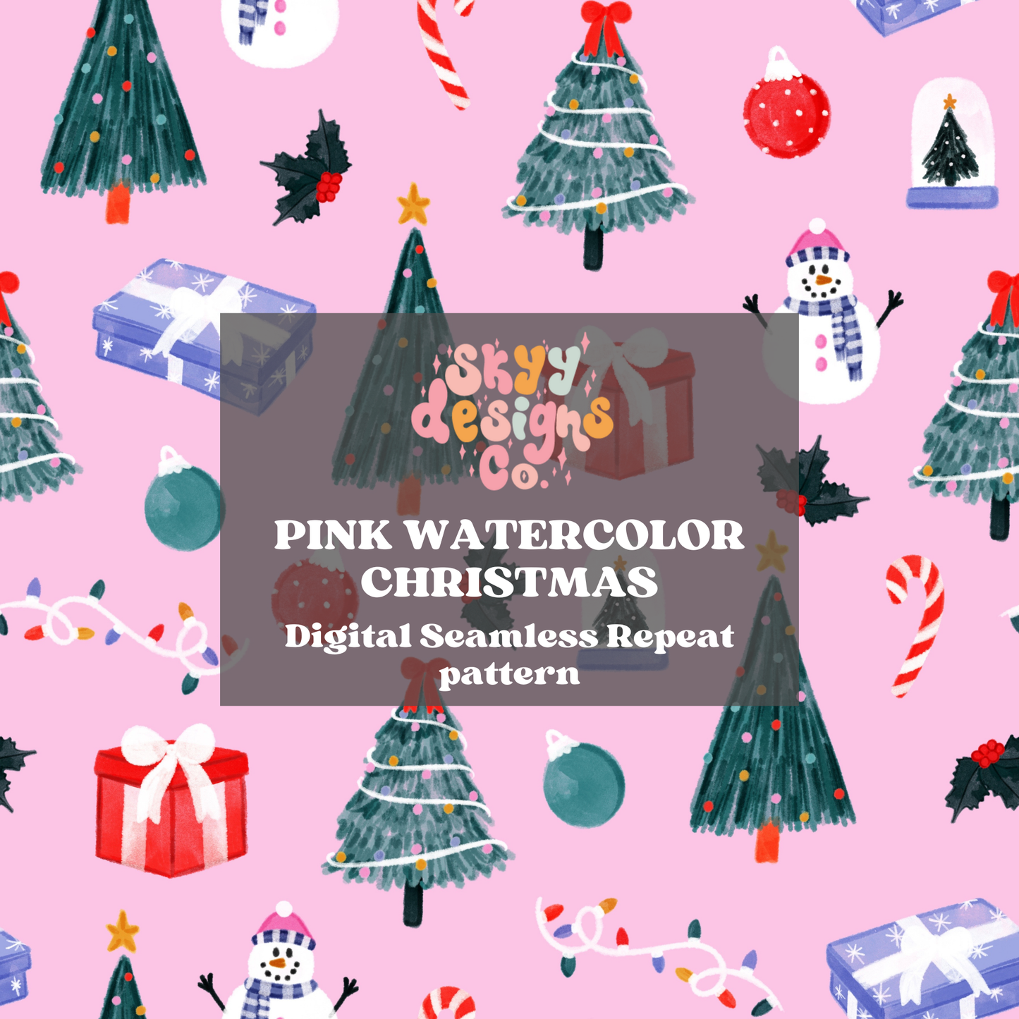 Pink Watercolor Christmas seamless Pattern