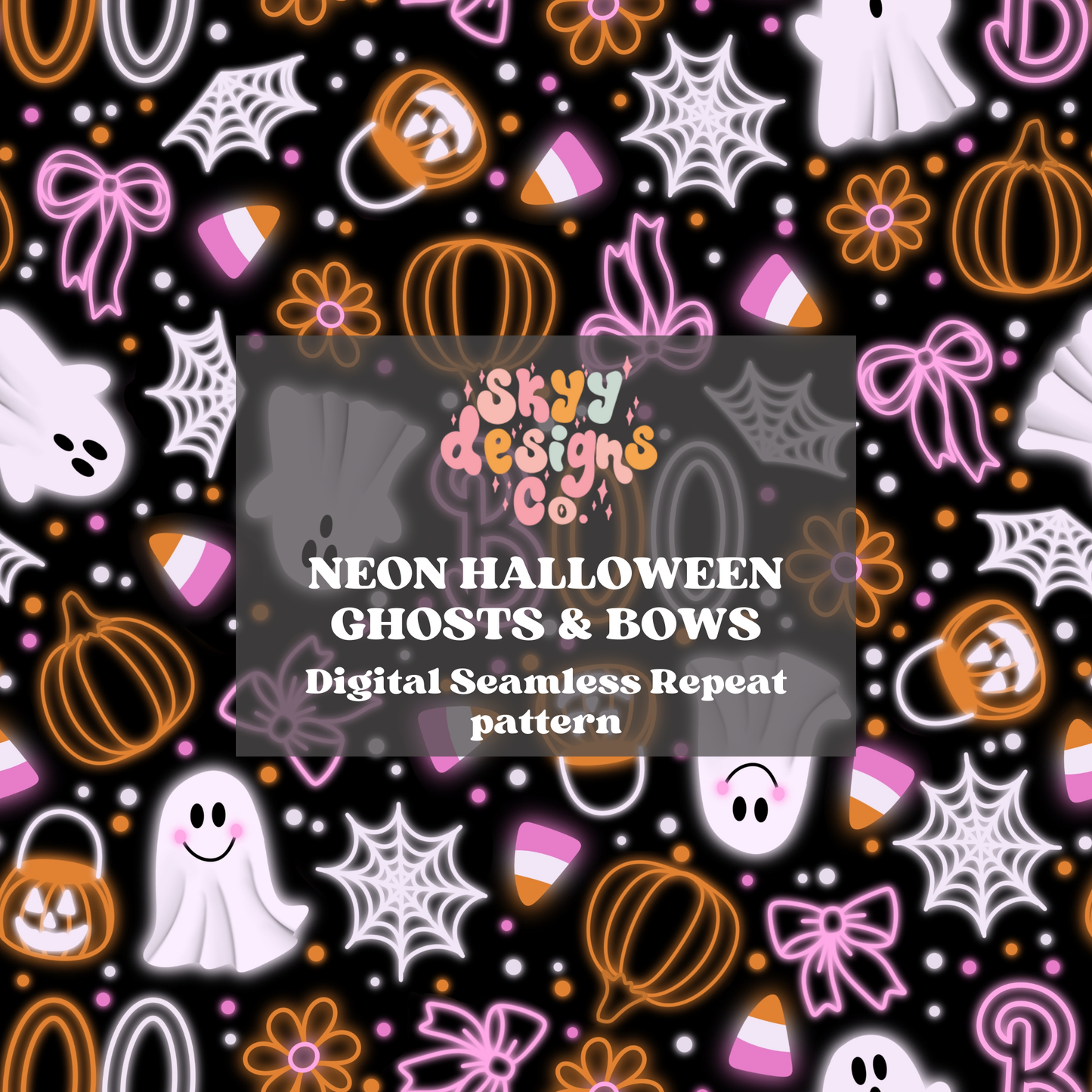 Neon Spooky Halloween Seamless Pattern