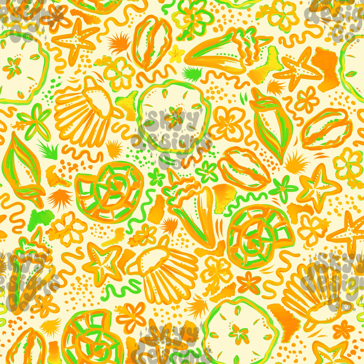 Orange Watercolor Shells