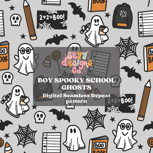 Boys Spooky School Supplies Seamless Pattern