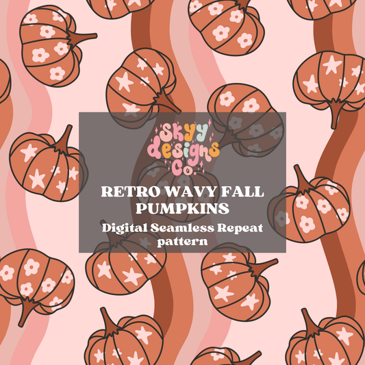 Fall retro wavy pumpkin seamless pattern