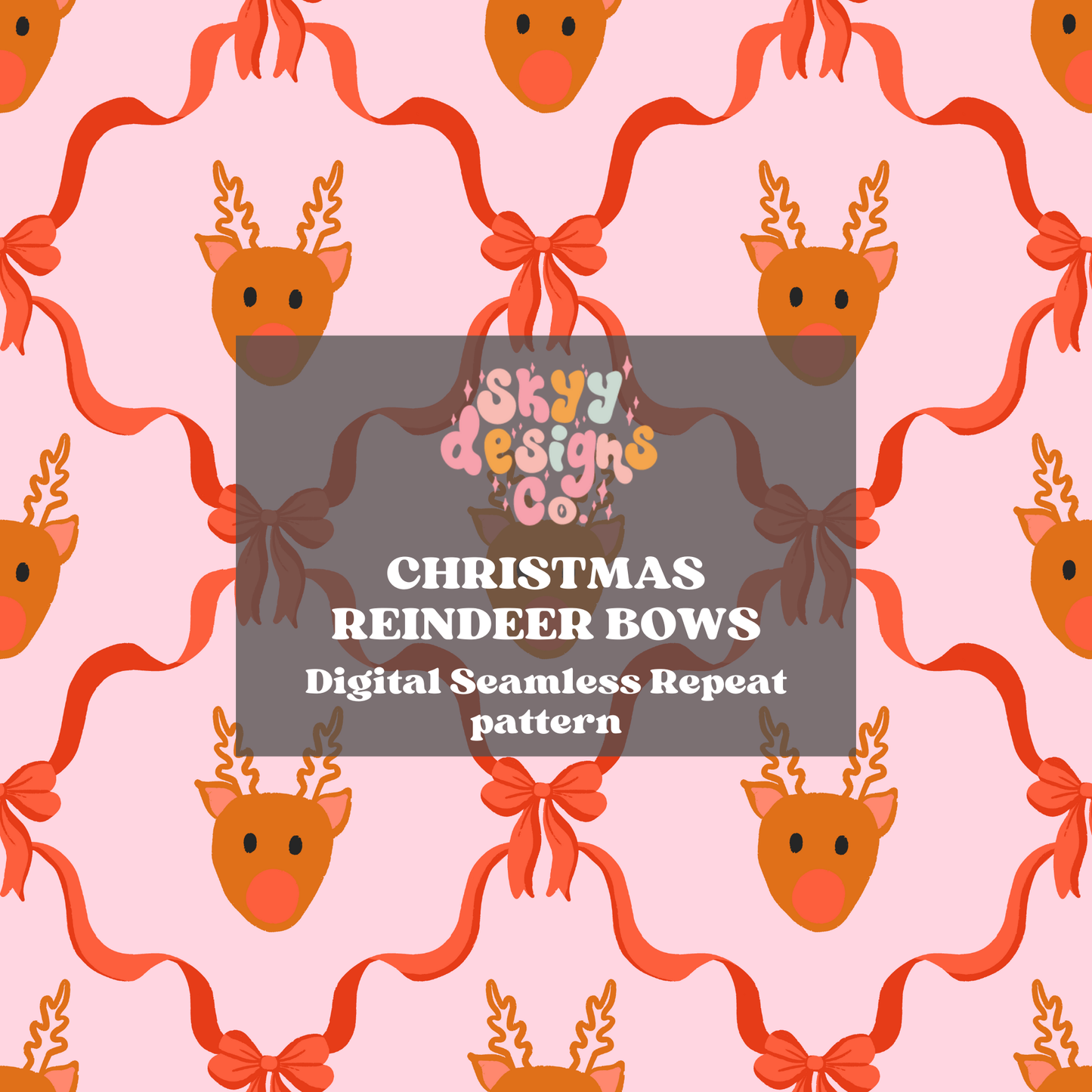 Christmas Reindeer Bow Seamless Pattern