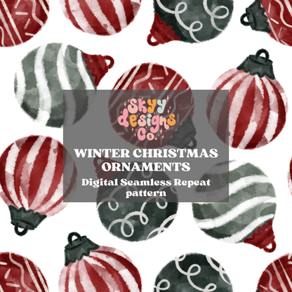 Watercolor Christmas ornaments Seamless pattern