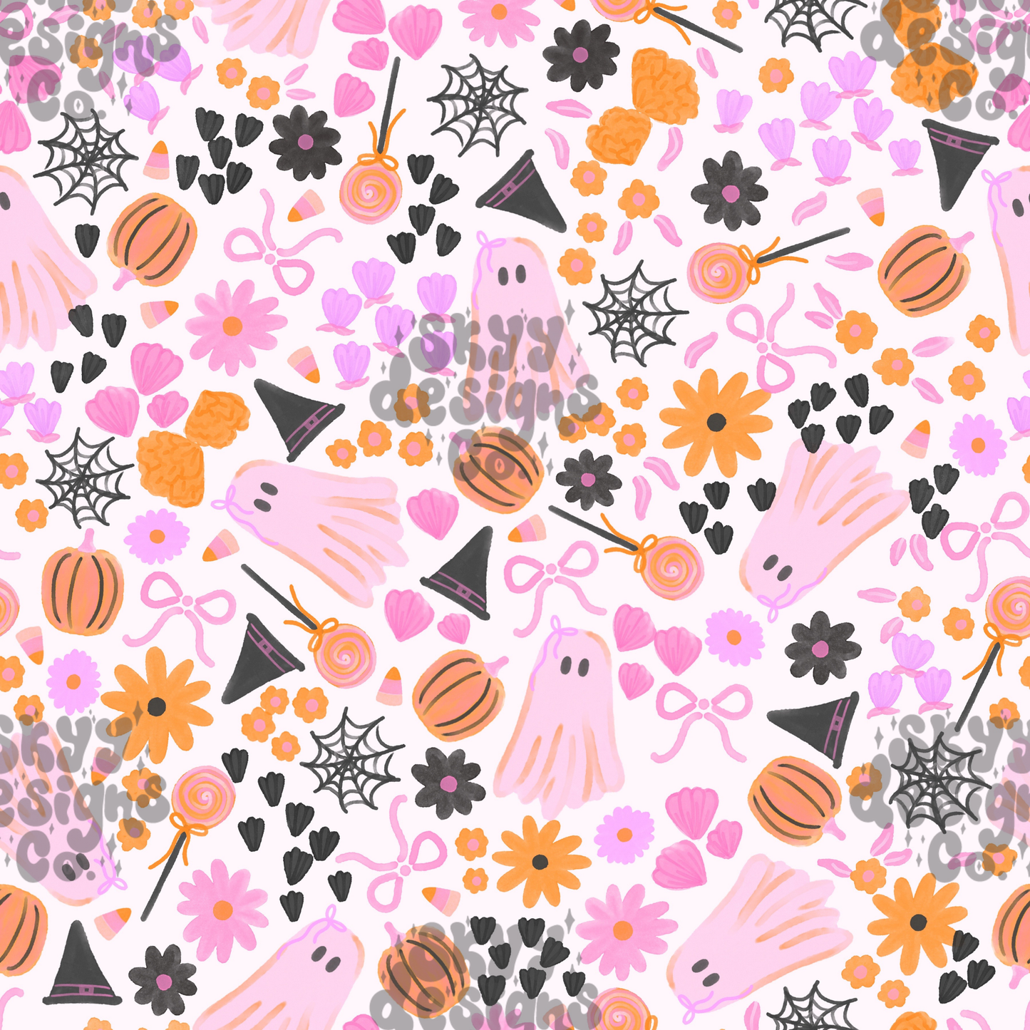 Watercolor Halloween Floral Ghosts