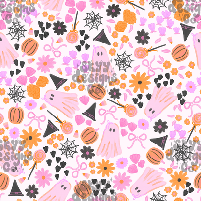 Watercolor Halloween Floral Ghosts