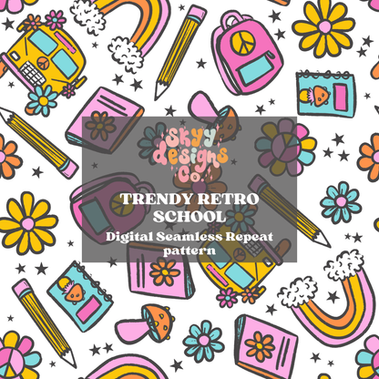 Trendy groovy school seamless Pattern