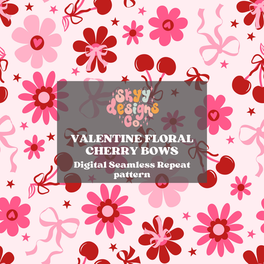 Valentine floral cherries seamless pattern