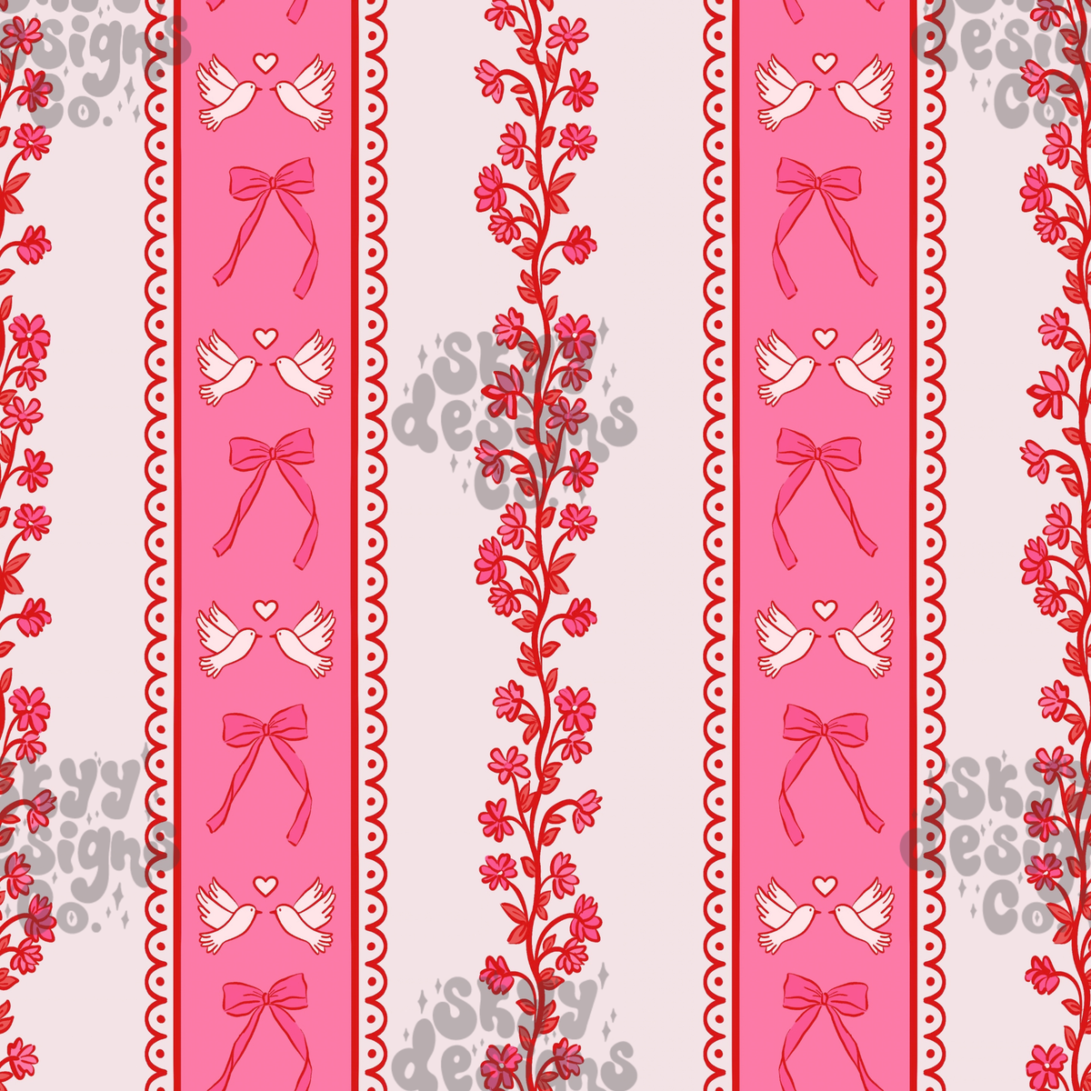 Valentine Floral Lace Stripe