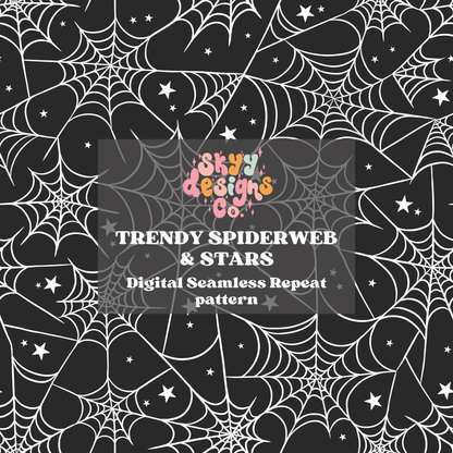 Trendy Spiderweb and stars Seamless Pattern