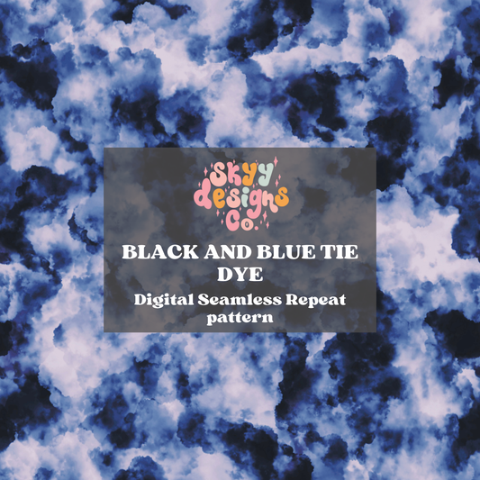 Black and blue tie dye seamless pattern