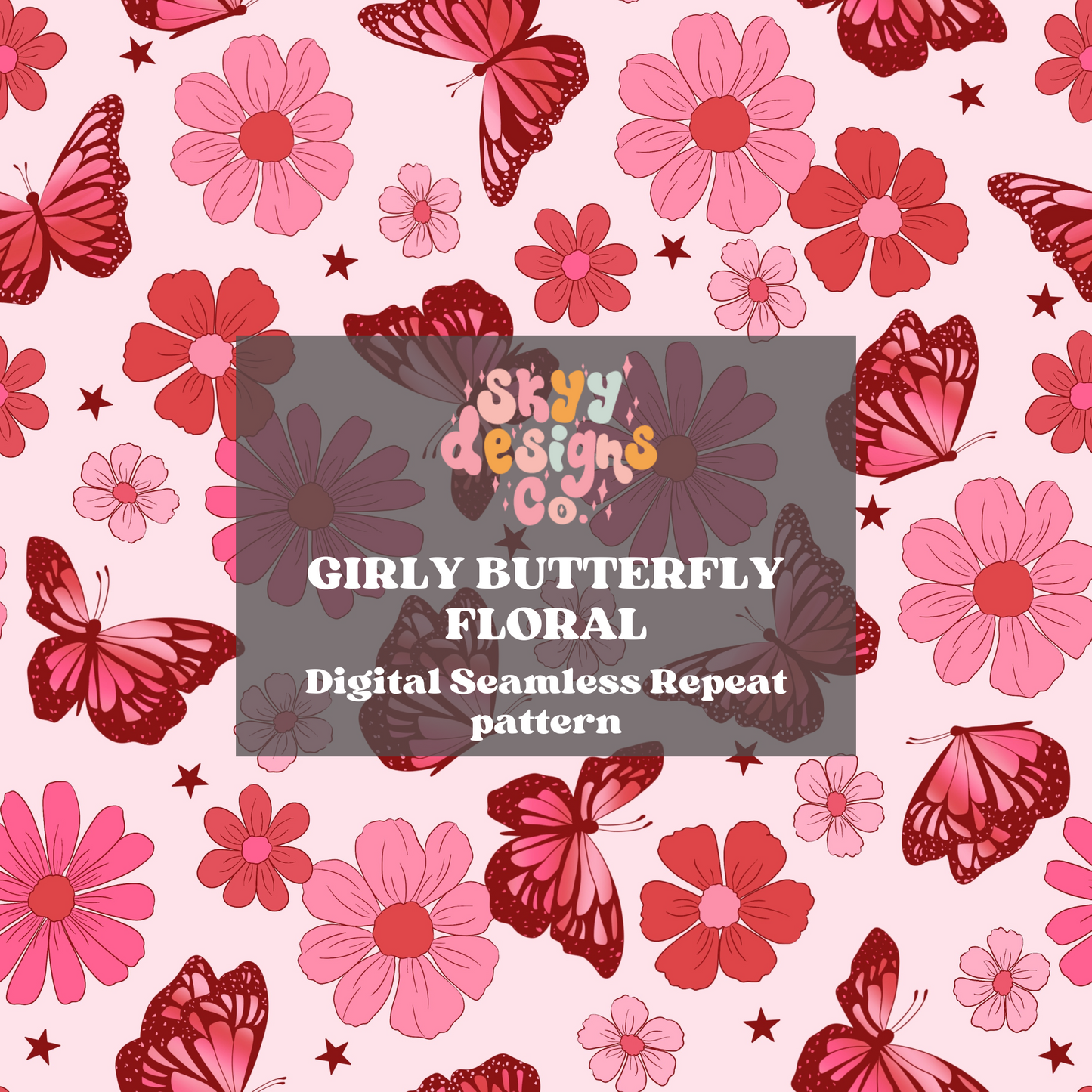 Girly butterfly floral seamless pattern