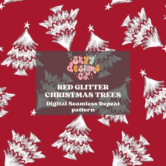 Red Glitter Christmas Trees Seamless Pattern