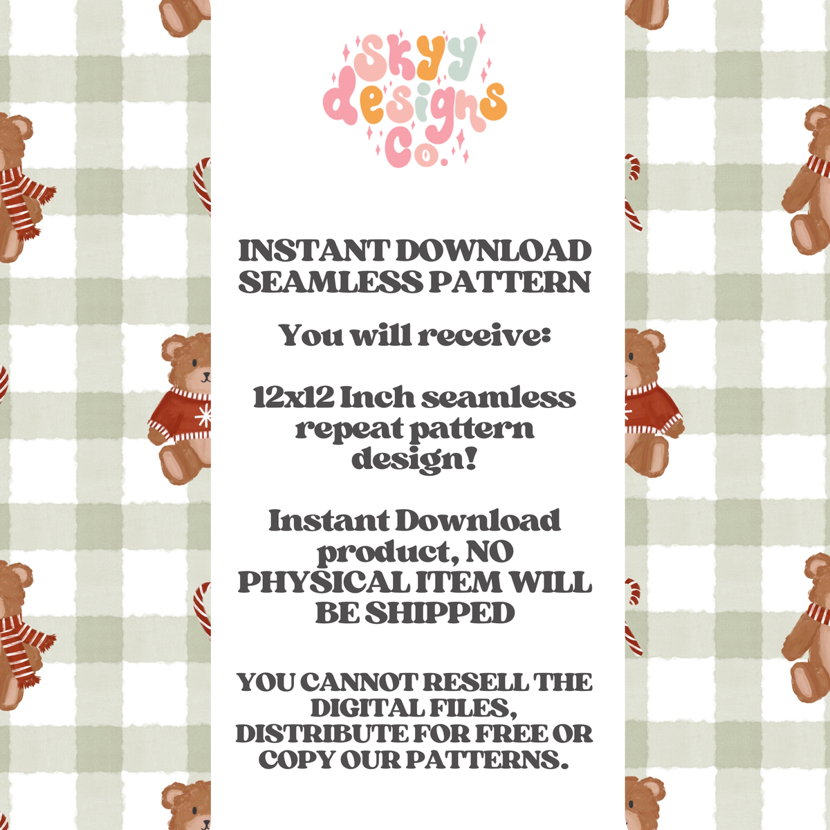 Watercolor Winter Gingham Bears