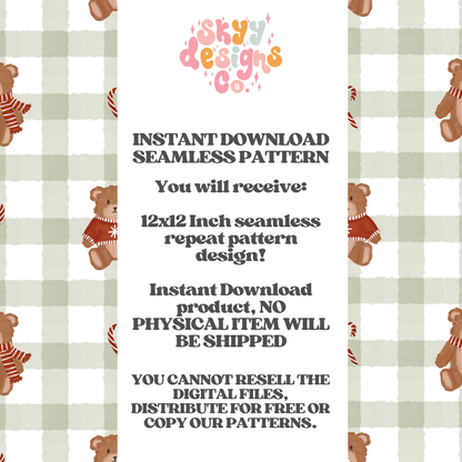 Watercolor Winter Gingham Bears