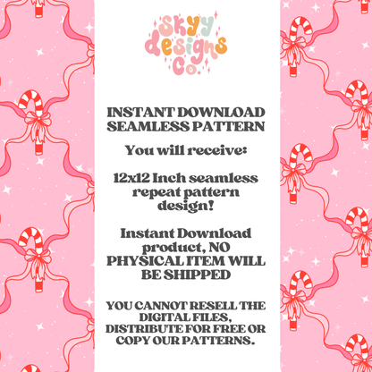 Girly Candy Cane Bow Seamless pattern