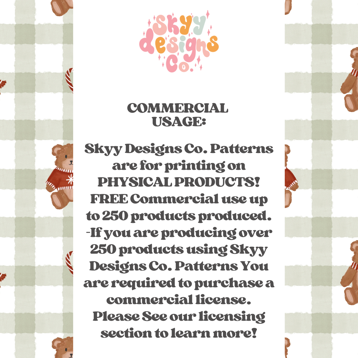 Watercolor Winter Gingham Bears