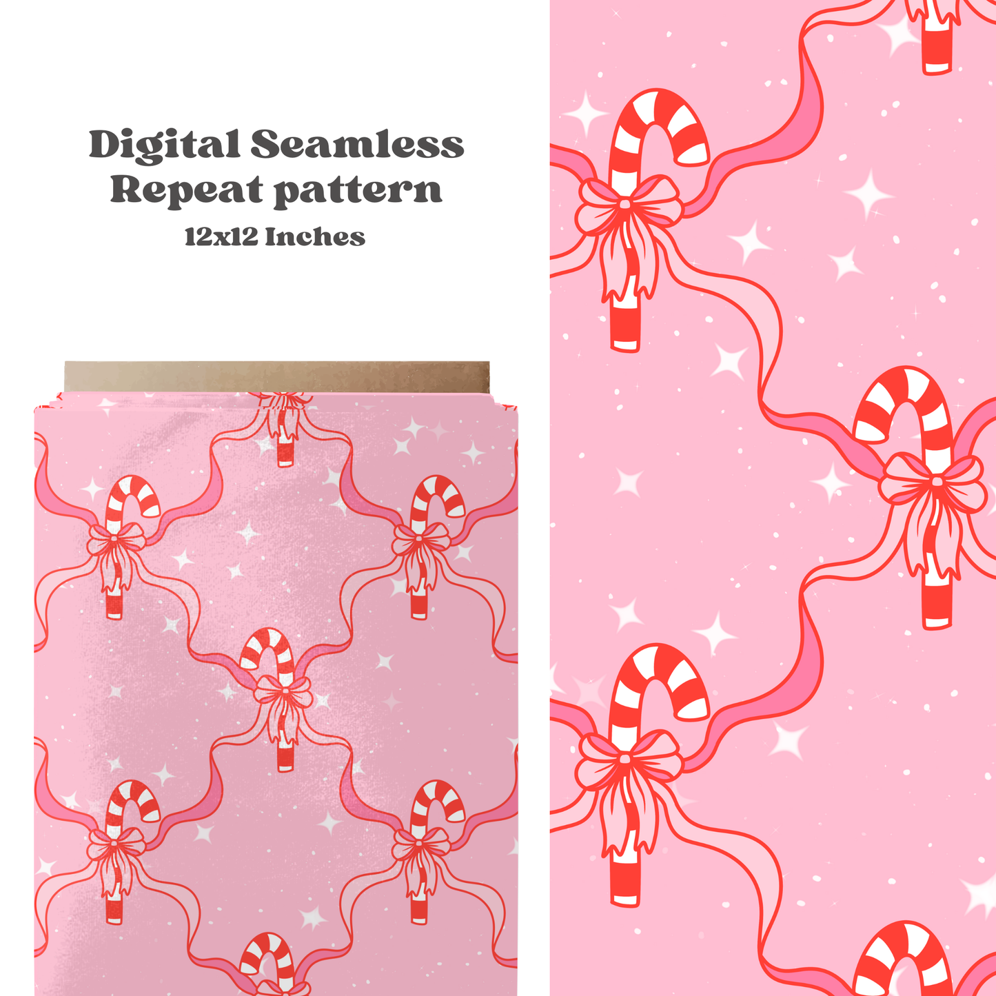 Girly Candy Cane Bow Seamless pattern