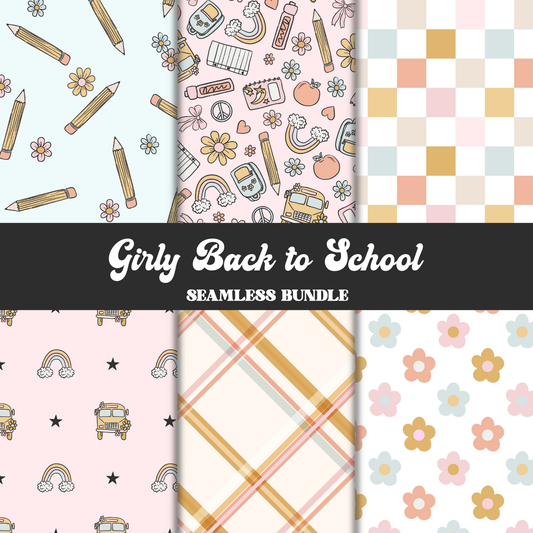 Pastel Girly Back to School Seamless Bundle