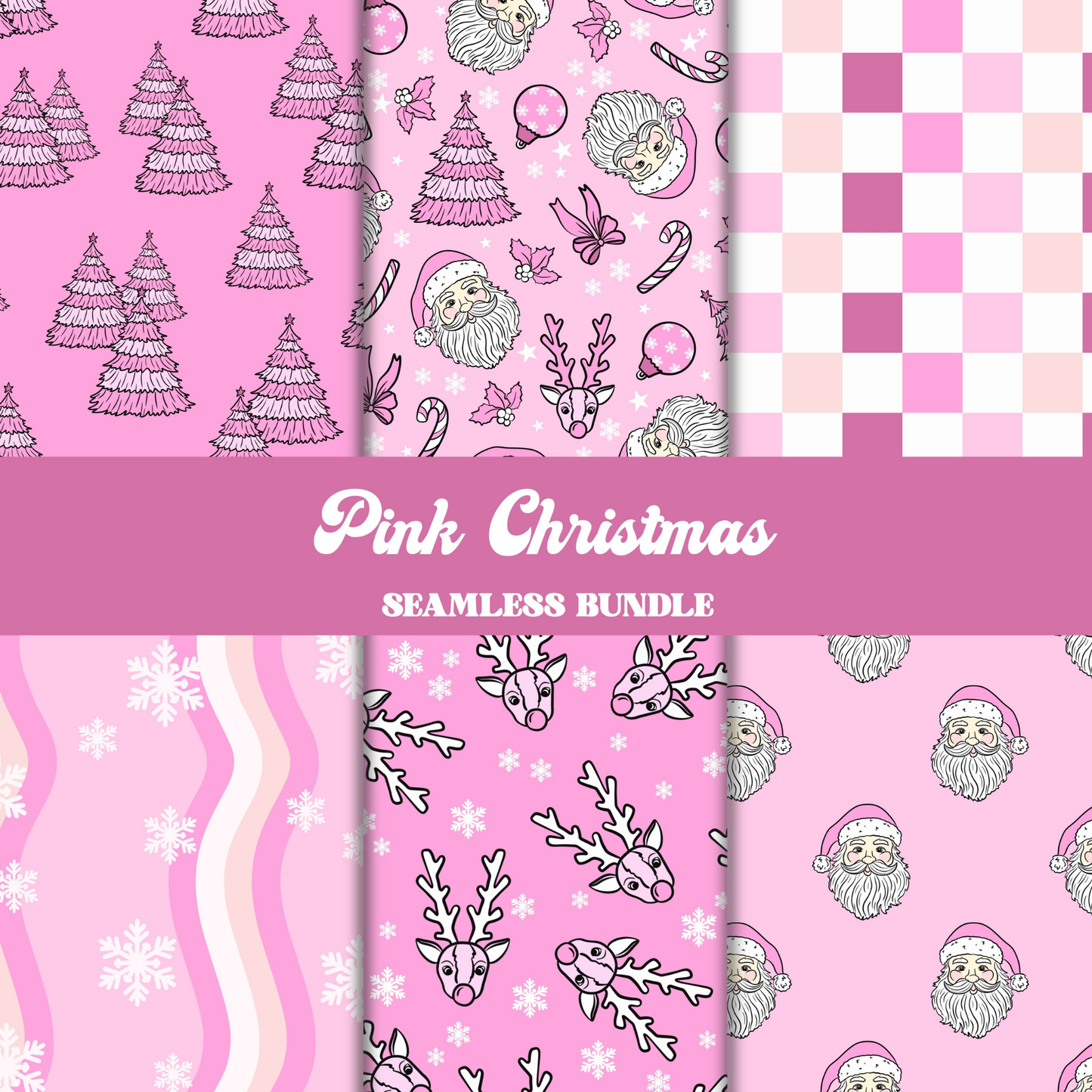 Pink Christmas Santa Seamless Bundle