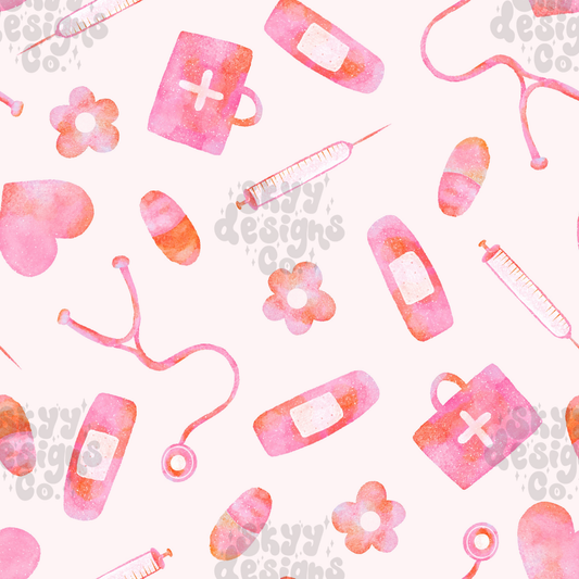 Bright watercolor doctor supplies pattern