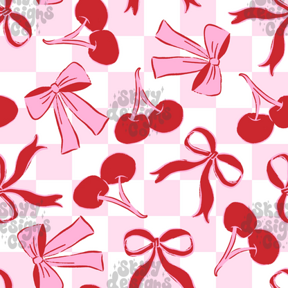 Checkered Cherries and bows Pattern