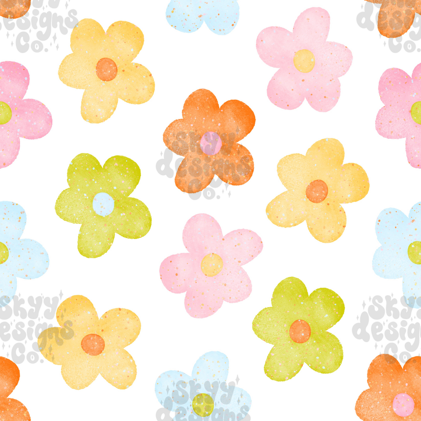 Watercolor bright daisy floral pattern