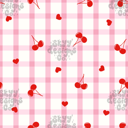 Gingham Cherries valentine hearts Pattern