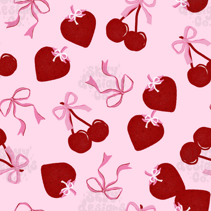 Valentine cherry strawberry seamless pattern