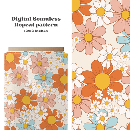 Vintage Retro floral daisies Pattern Design