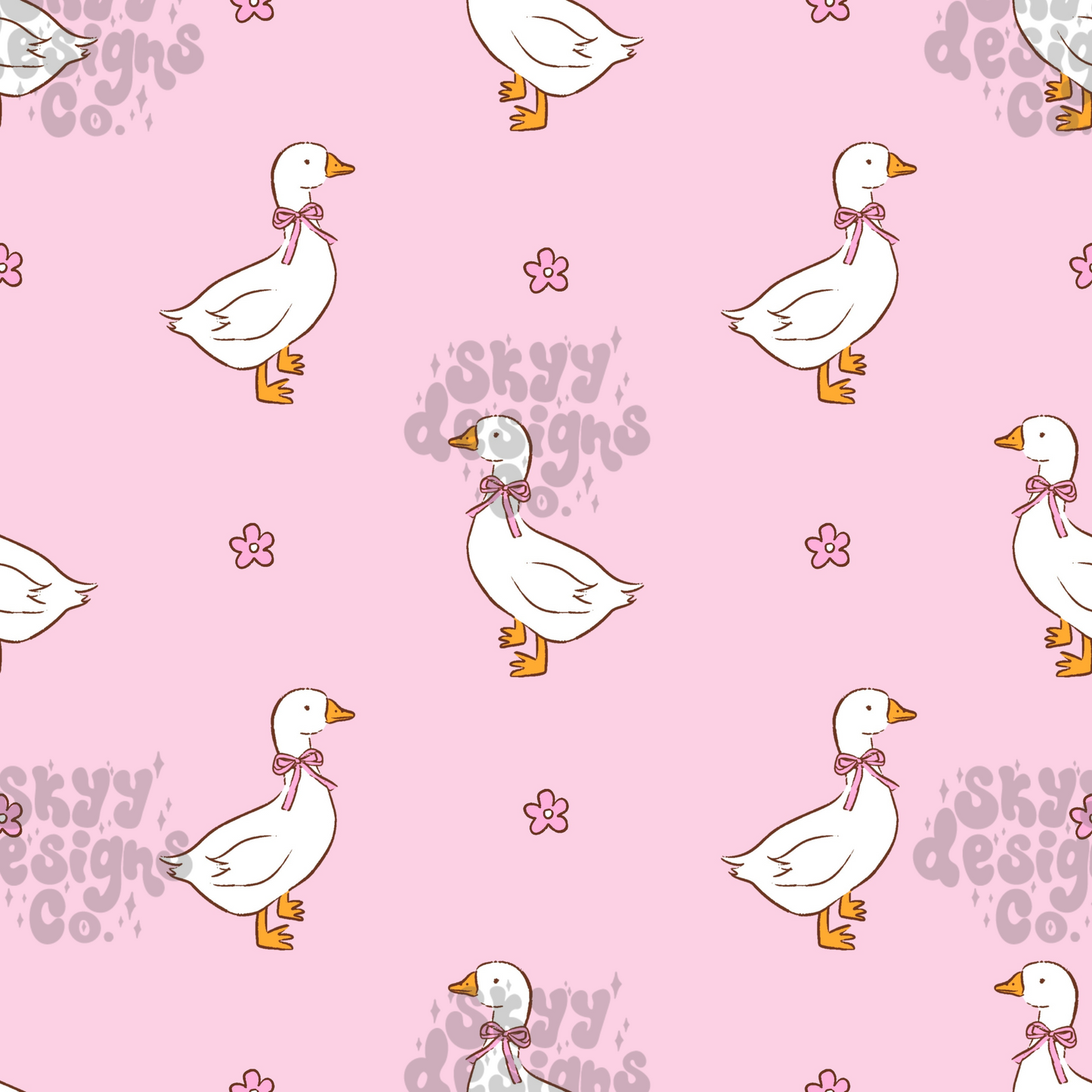 Pink Spring ducks Seamless pattern