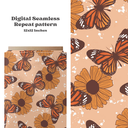 Sunflower butterfly seamless pattern