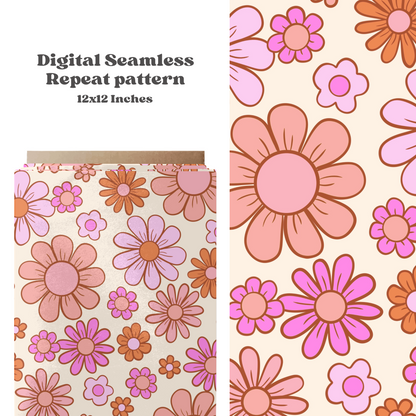 Retro daisy floral seamless pattern design