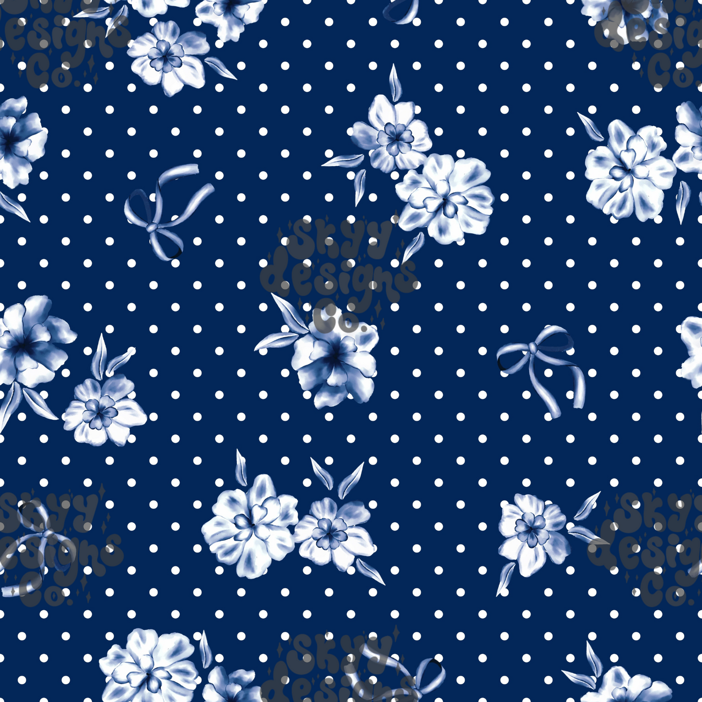 Polka dot blue Floral bows pattern