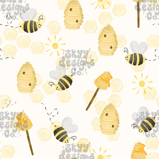 Watercolor honeybee Seamless pattern