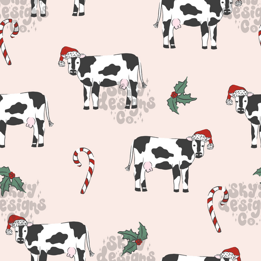 Christmas cows Seamless pattern