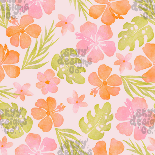 Bright watercolor Tropical floral pattern