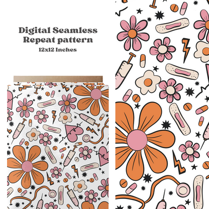 Retro floral nurse seamless pattern